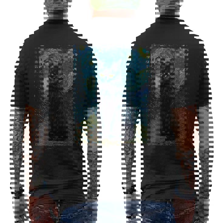 星月夜 ヴィンセント・ヴァン・ゴッホ 黒猫 レトロ絵画 猫 長袖tシャツ メンズTシャツ バックプリント