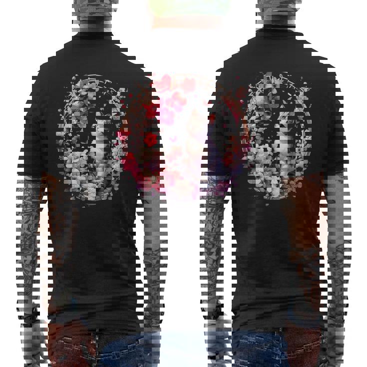 春の桜 かわいい猫と桜の花 メンズTシャツ バックプリント