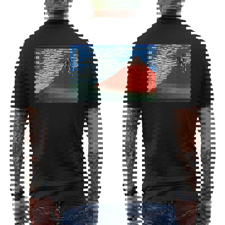 晴天の赤富士山 日本風景アートプリント メンズTシャツ バックプリント