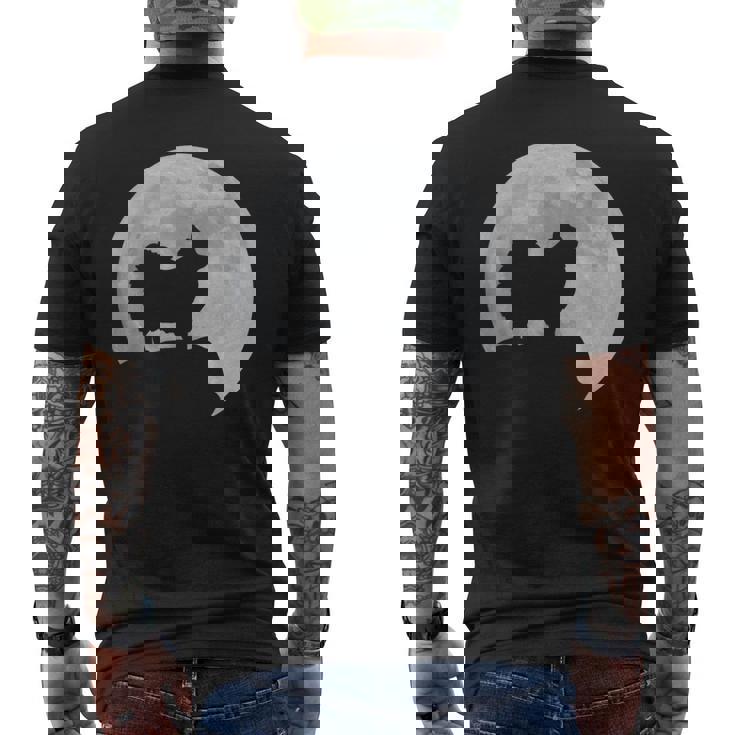 月と犬のシルエット ポンポメラニアン メンズTシャツ バックプリント