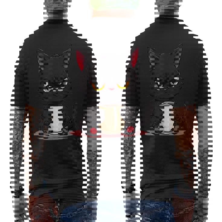 朝が嫌いなコーヒーと可愛い黒猫 メンズTシャツ バックプリント