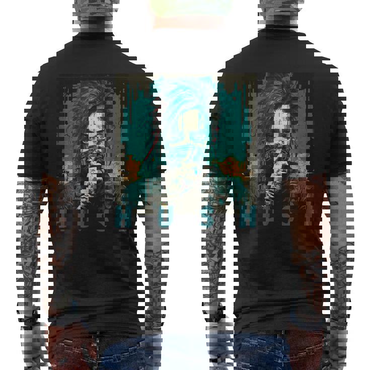 未来的なデザインを見せるサイバーパンクガール メンズTシャツ バックプリント