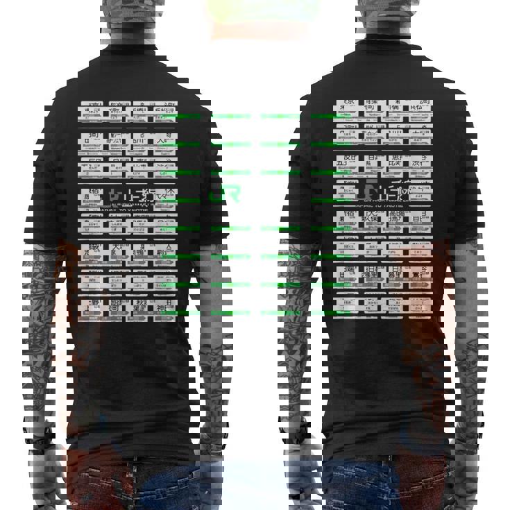 東京山手線全駅標識 メンズTシャツ バックプリント