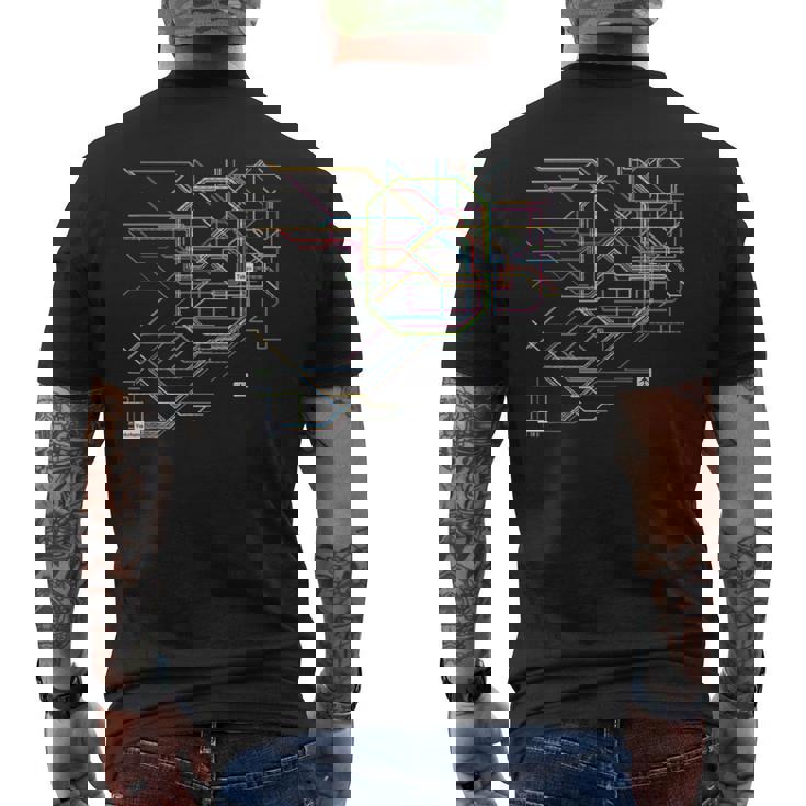 東京電車線路チャートユニセックス親子ペア メンズTシャツ バックプリント