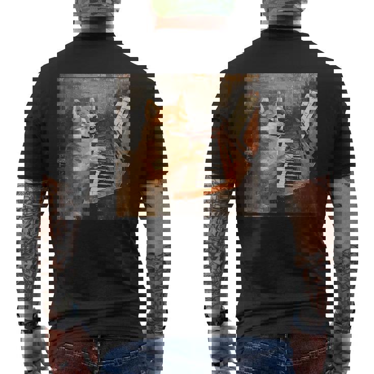 柴犬ピアノ犬 メンズTシャツ バックプリント