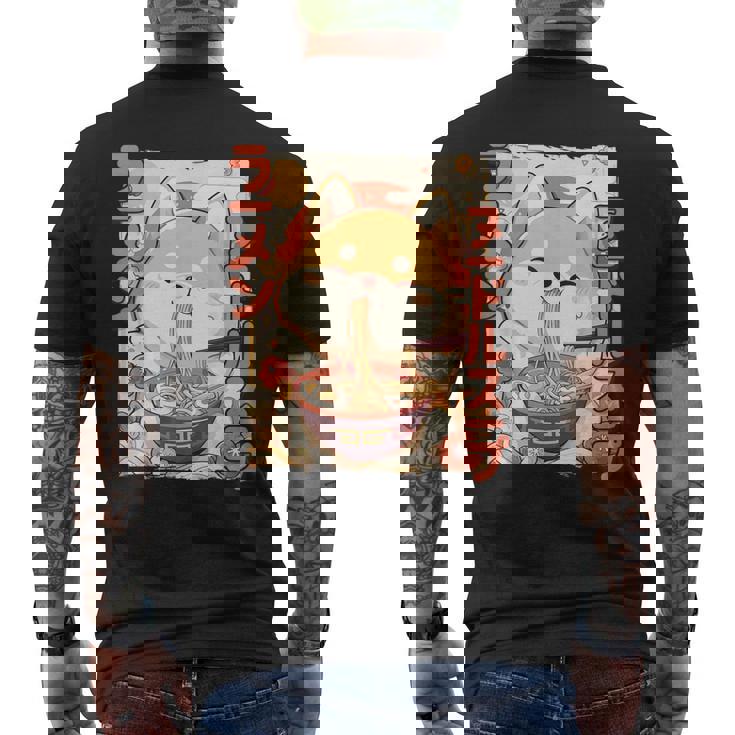 柴犬好きラーメン カワイイ猫柴犬犬ラーメン メンズTシャツ バックプリント