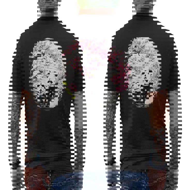 桜 パンダ お花見 親子 春 水墨画 和風 動物 メンズTシャツ バックプリント