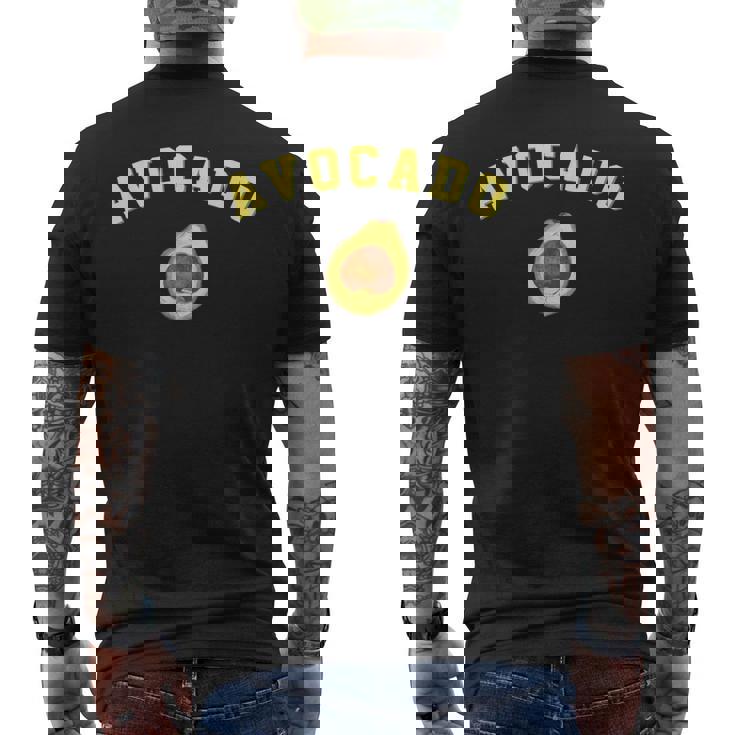 楽しいアボカドの面白いカレッジチームロゴ 英語の言葉 メンズTシャツ バックプリント