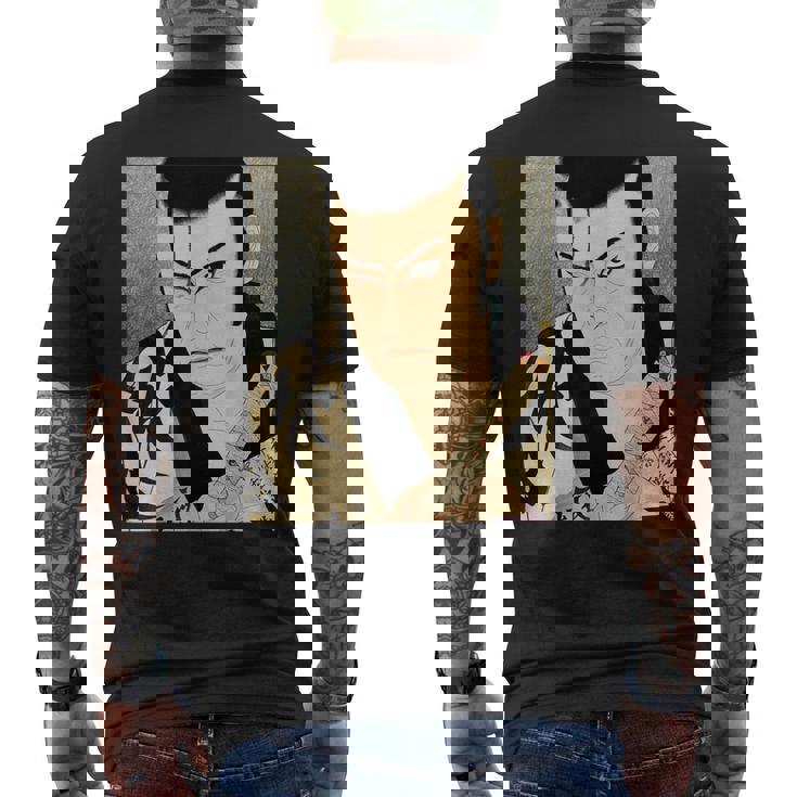 歌舞伎 演劇 俳優 サムライ 俊泉 日本のビンテージアート メンズTシャツ バックプリント