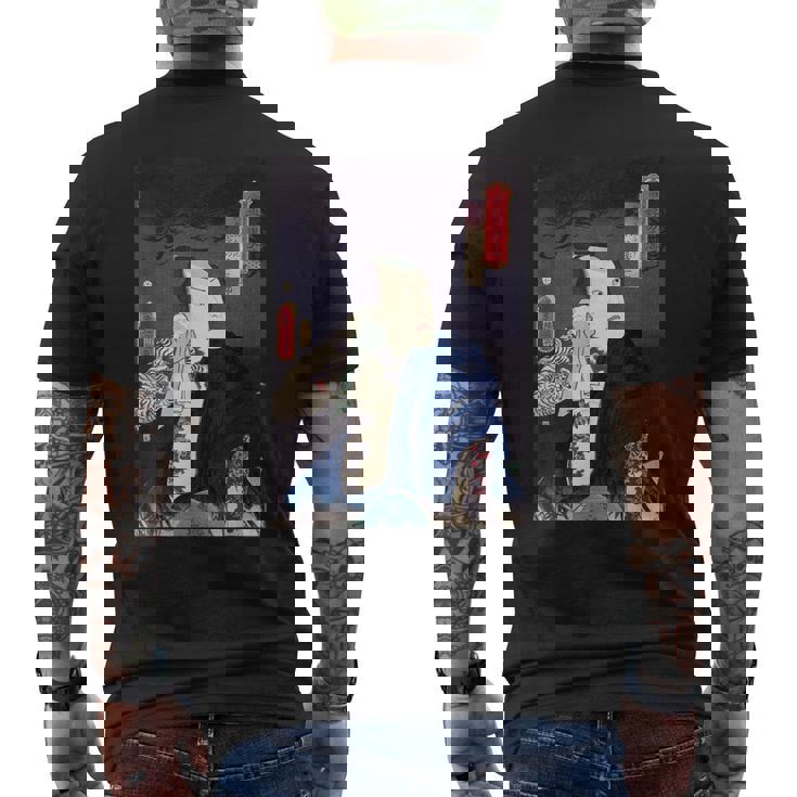 武士 歌舞伎 ヴィンテージ 日本の浮世絵 木版画 メンズTシャツ バックプリント