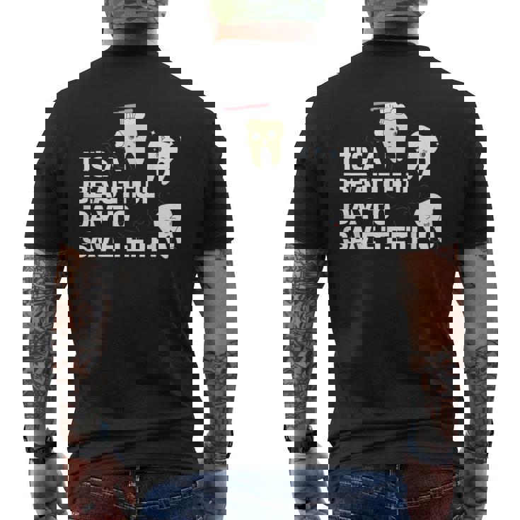 歯を救うには美しい日だ 歯医者 メンズTシャツ バックプリント