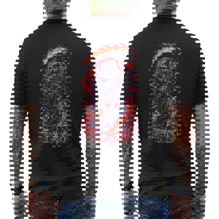 死神 死闘と頭蓋骨 明るいゴス メンズTシャツ バックプリント