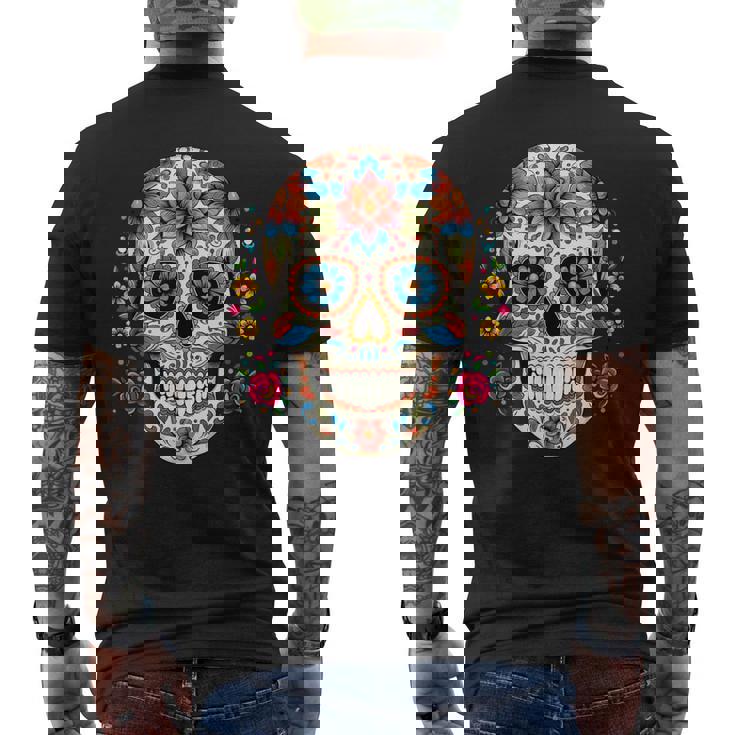 死者の日 シュガースカル 花柄 メキシコの日 カラベラデー メンズTシャツ バックプリント