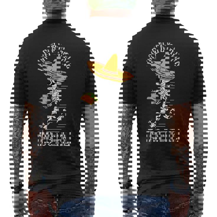 死者の日 メキシコ シュガースカル ファニー タコス スケルトン ハロー メンズTシャツ バックプリント