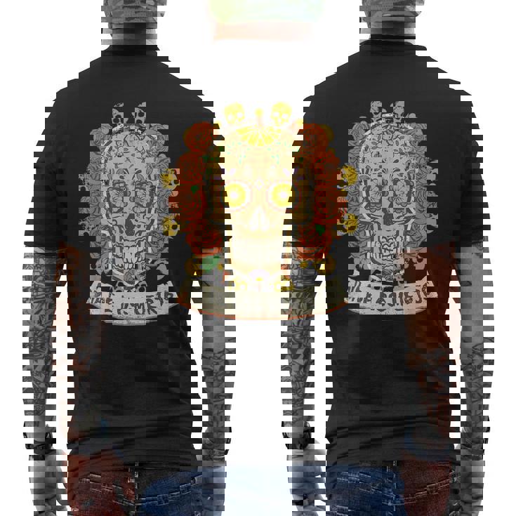 死者の日メキシカンシュガースカルフローラルセレブレーション メンズTシャツ バックプリント