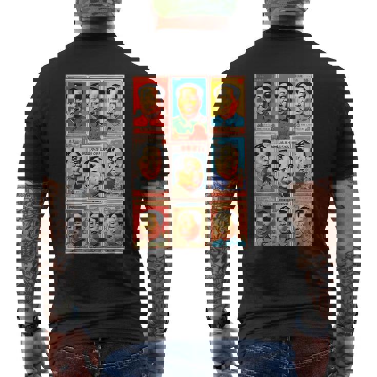 毛沢東ポップアートグリッド-9カラフルな肖像画と書道 メンズTシャツ バックプリント