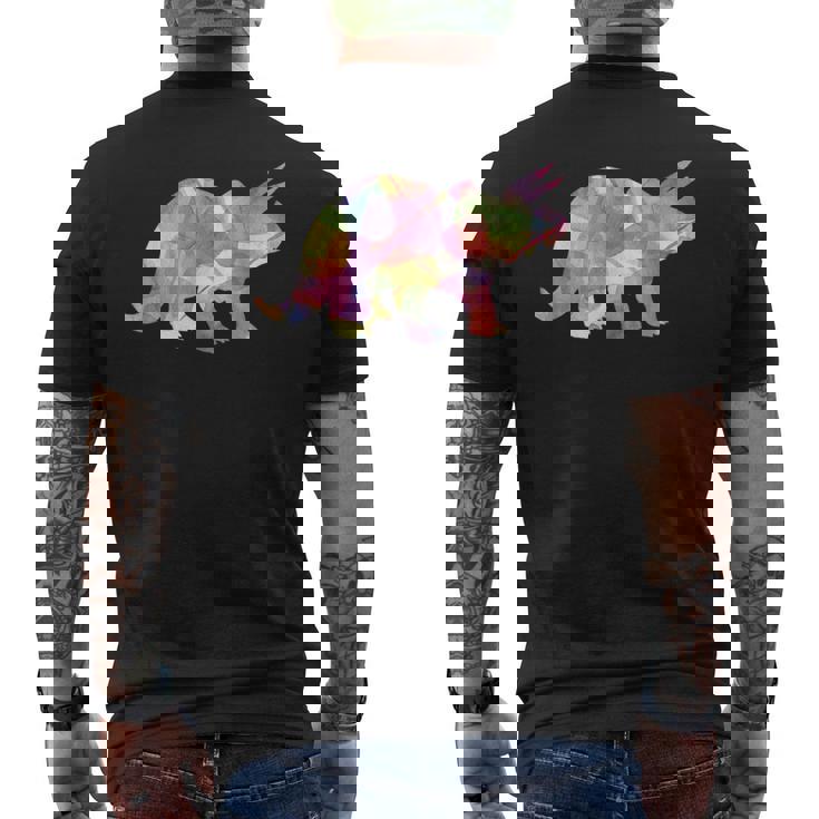 水彩爬虫類トリケラトプス古生物学恐竜 メンズTシャツ バックプリント
