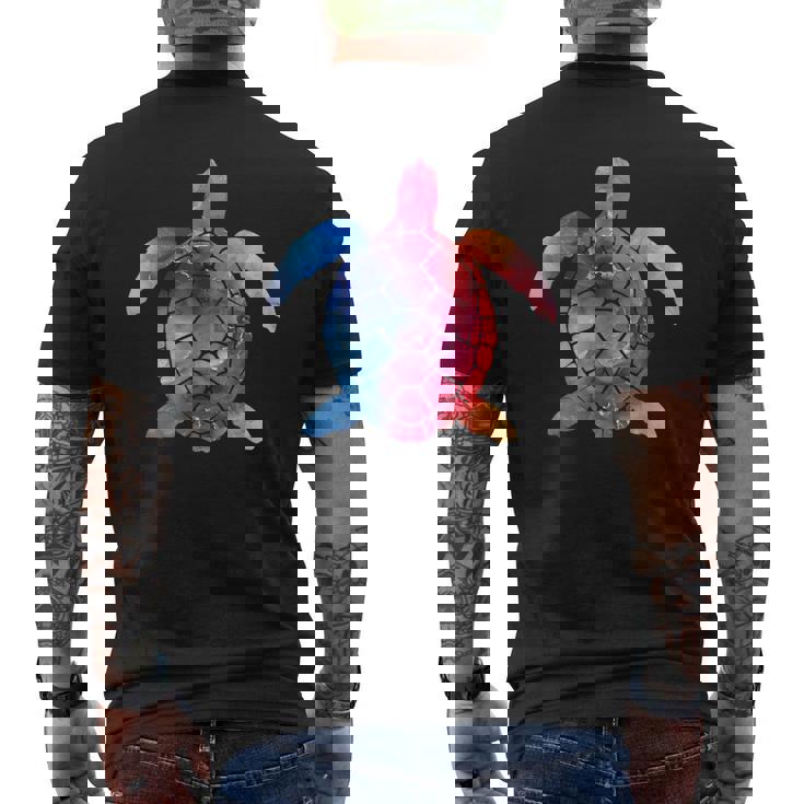 水彩画のようなウミガメのシルエット メンズTシャツ バックプリント