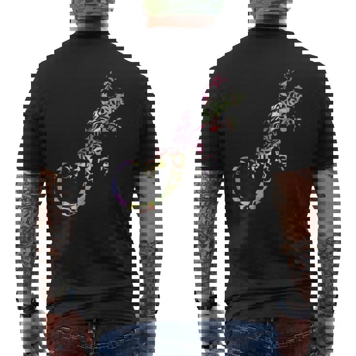 水彩絵の具トカゲ動物爬虫類恋人ヤモリ メンズTシャツ バックプリント