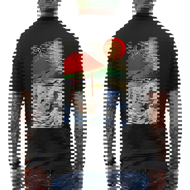 江戸日本 浮世白斎 赤富士山・津波 メンズTシャツ バックプリント