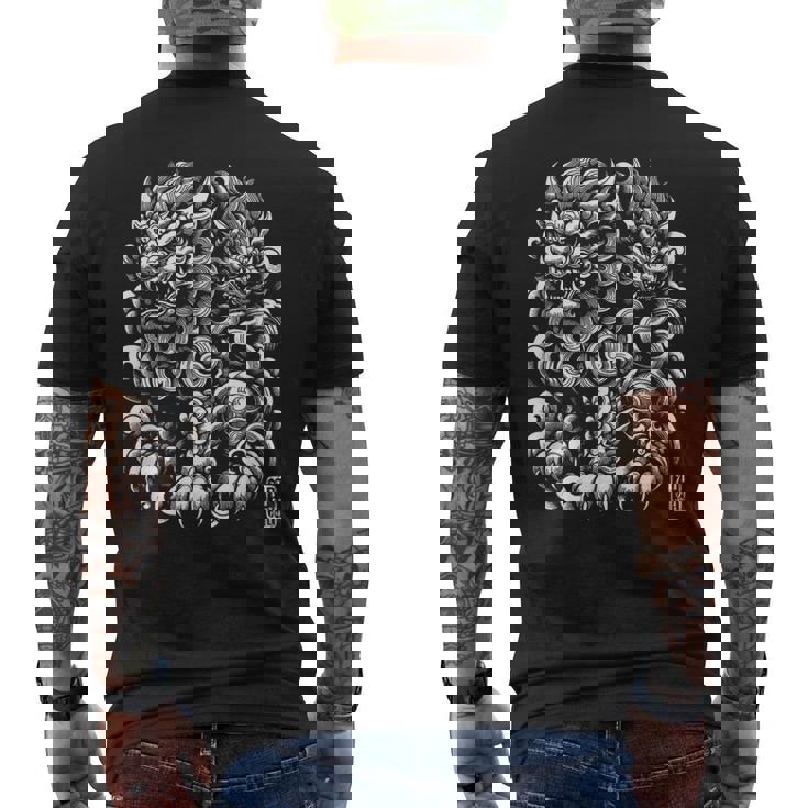 沖縄ジャパン シーサーガーディアンライオンズ 沖縄漢字はんこ スタンプ メンズTシャツ バックプリント