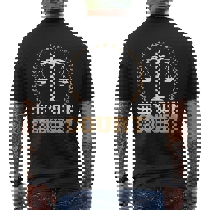 法廷で会おう 弁護士ミーム 未来の弁護士 引退した弁護士 メンズTシャツ バックプリント