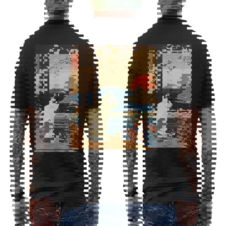 浮世絵 アート 神奈川 ヴィンテージ 日本のタトゥーアート 猫 グラフィック メンズTシャツ バックプリント