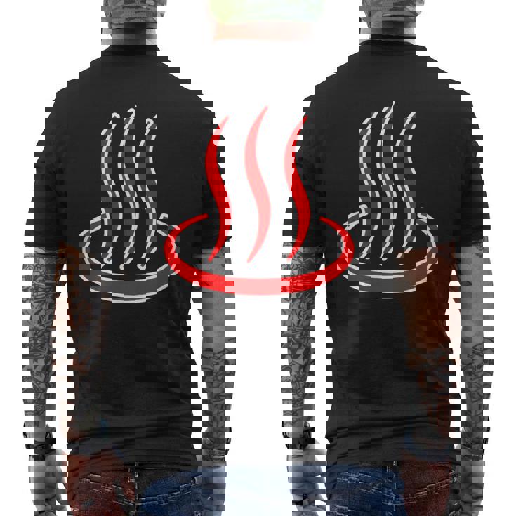 温泉マーク・赤 レッド（アイラブ 温泉／お風呂 大好き）銭湯 記号 お土産 旅行 メッセージ・面白 メンズTシャツ バックプリント