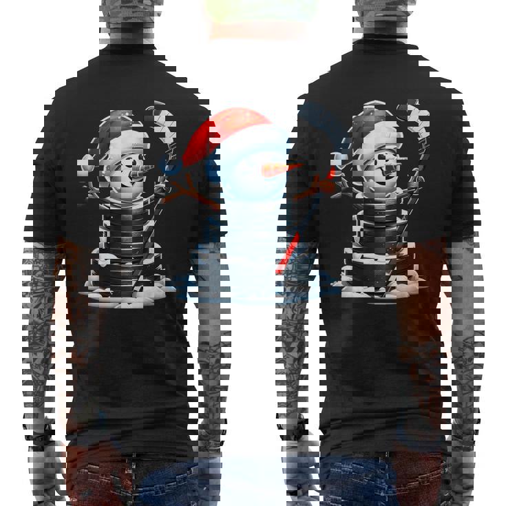 漫画 アイスホッケーパック 雪だるま サンタ帽子付き クリスマス メンズTシャツ バックプリント