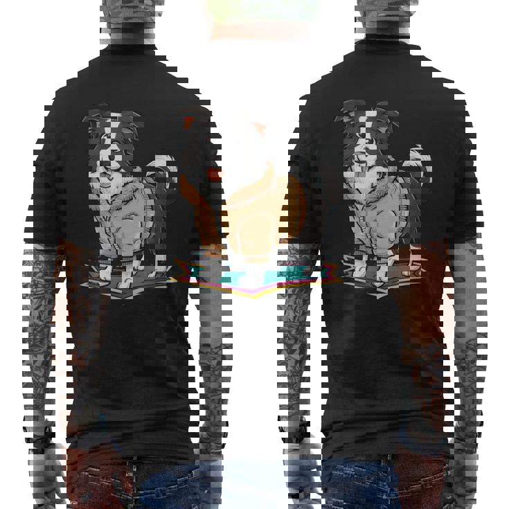 漫画の外観のかわいいボーダーコリー メンズTシャツ バックプリント