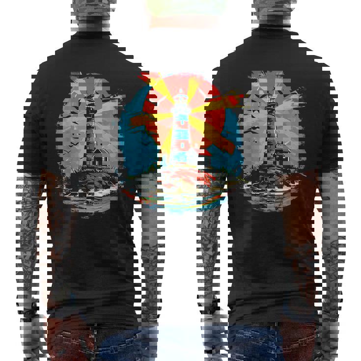 灯台 シーサイド ハウス セーリング 海 ビーチ ボート メンズTシャツ バックプリント