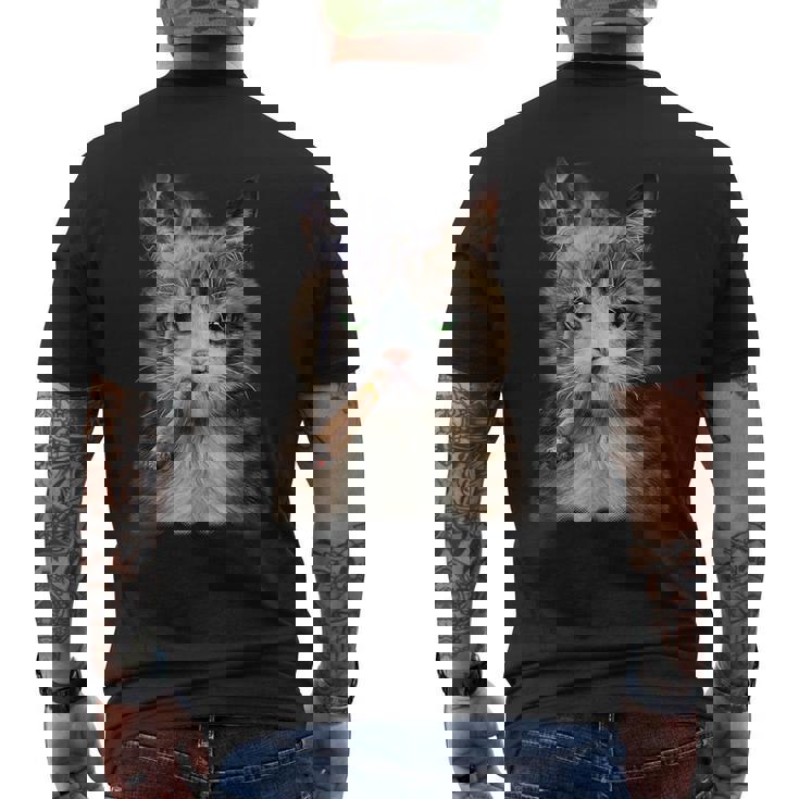 煙草を吸うネコ 猫 たばこ ねこ メンズTシャツ バックプリント