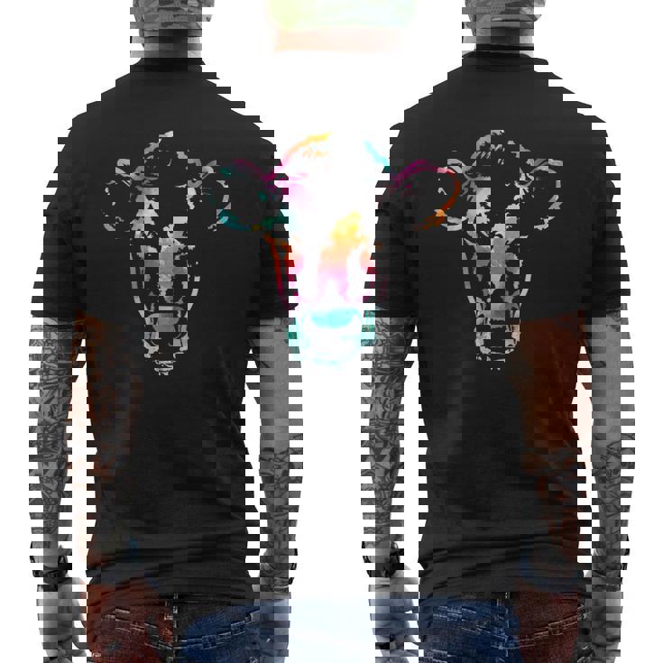 牛のアートヘッドギフト水彩画 メンズTシャツ バックプリント