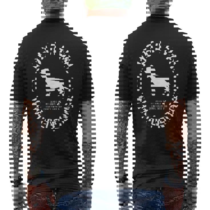 犬 おもしろ おしゃれ イヌ 可愛い ダックスフンド ミニチュアダックス シルエット メンズTシャツ バックプリント