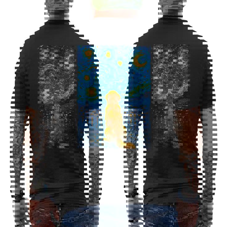 犬 天体観測 ゴッホ 夜空 ゴールデンレトリバー ラブラドール メンズTシャツ バックプリント