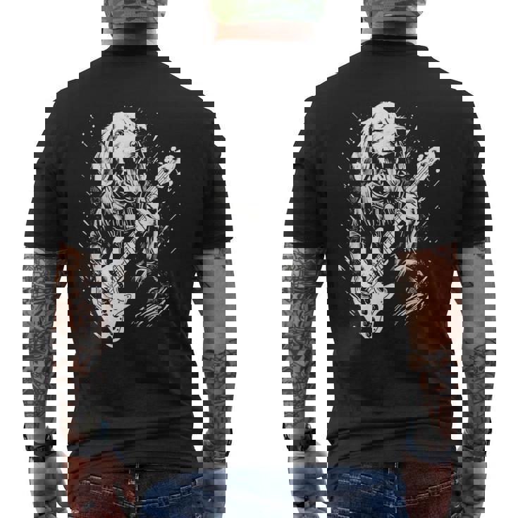 犬 演奏 ベース ギター シャツ 男性用 動物 ギターを弾く メンズTシャツ バックプリント