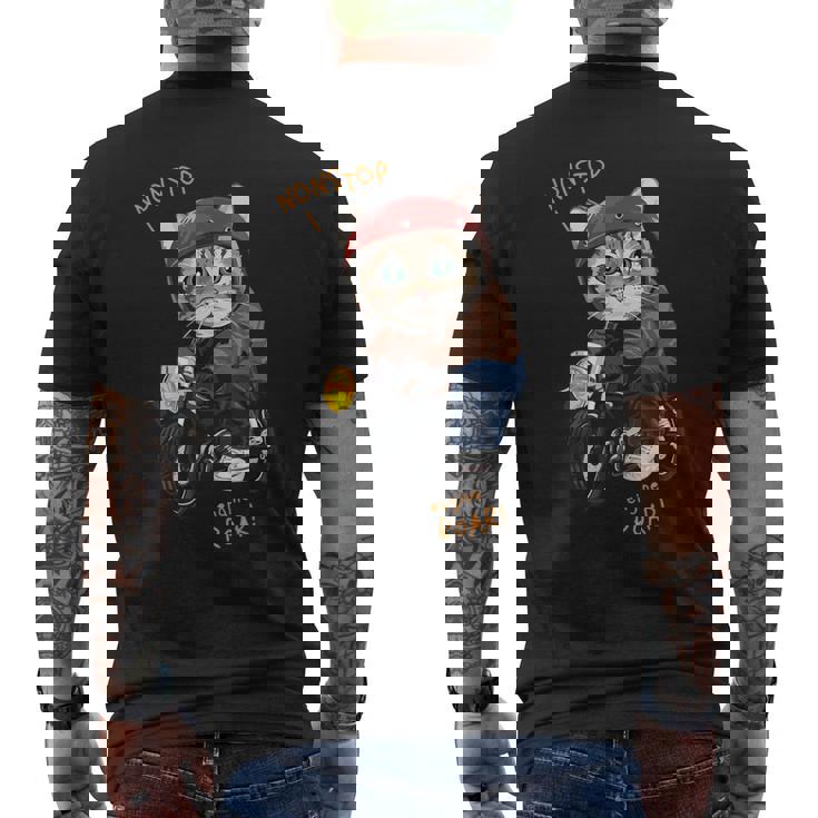 猫 バイク オートバイ おもしろ ねこ ライダース バイカー 面白い ネコ メンズTシャツ バックプリント