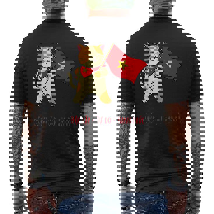 猫 ベトナム国旗 キティ おもしろギフト ブラック メンズTシャツ バックプリント