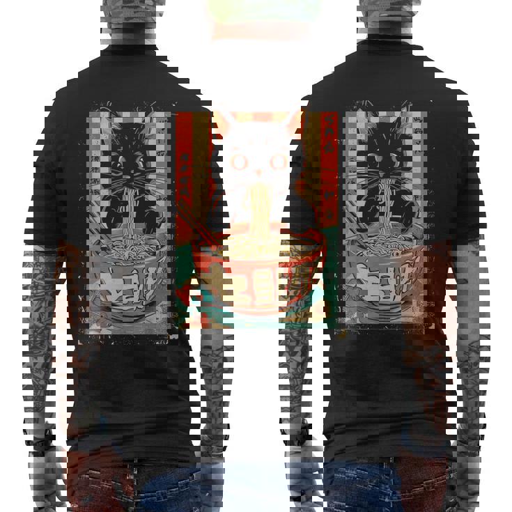 猫 ラーメン ヌードル 日本アニメ 漫画 ラーメン カワイイ 猫 メンズTシャツ バックプリント