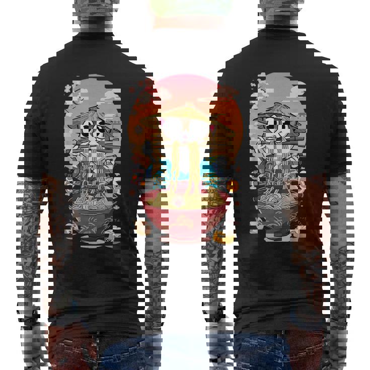 猫 ラーメン 日本語 面白い グラフィック カワイイ 猫 アニメ 恋人 メンズTシャツ バックプリント