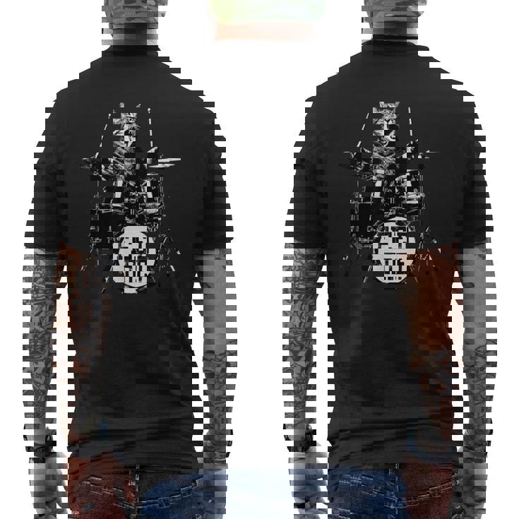 猫 ロックンロール パンク バンド 猫柄 猫好き Rock 面白い おしゃれ かっこいい 大きいサイズ Catdrum メンズTシャツ バックプリント