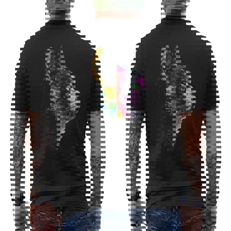 猫 動物 グラフィック アートワーク 猫 メンズTシャツ バックプリント