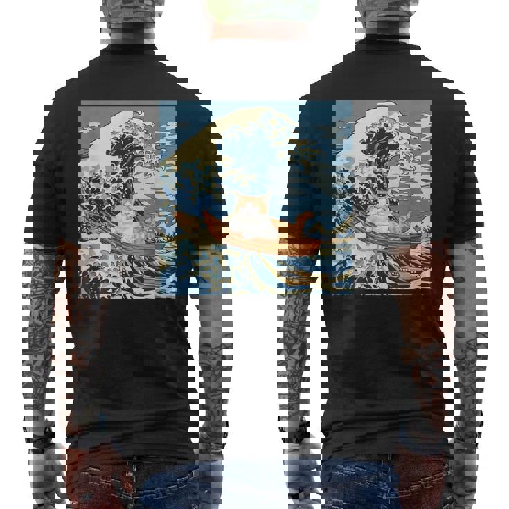 猫 葛飾北斎 神奈川沖浪裏 ネタ 冗談 ギャグ かわいい メンズTシャツ バックプリント