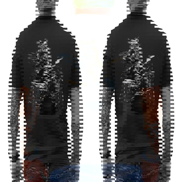 猫がドラムを叩く メンズTシャツ バックプリント