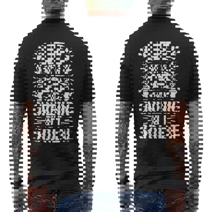 猫とガーデニング 庭師 おもしろガーデニング メンズTシャツ バックプリント