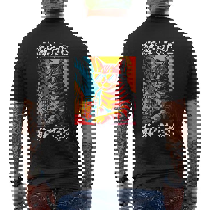 猫のために働いています レトロビーチスタイル猫 面白い メンズTシャツ バックプリント