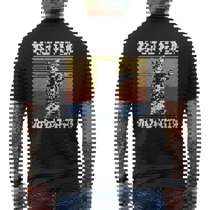 猫ビンテージpewpewpewマダファカス猫クレイジーピュー メンズTシャツ バックプリント