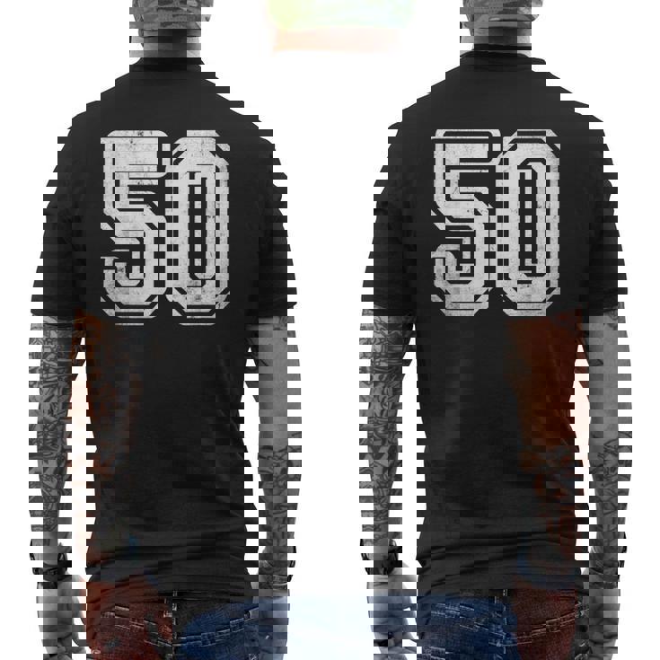 番号 50 ホワイト スポーツ ディストレスト番号 メンズTシャツ バックプリント