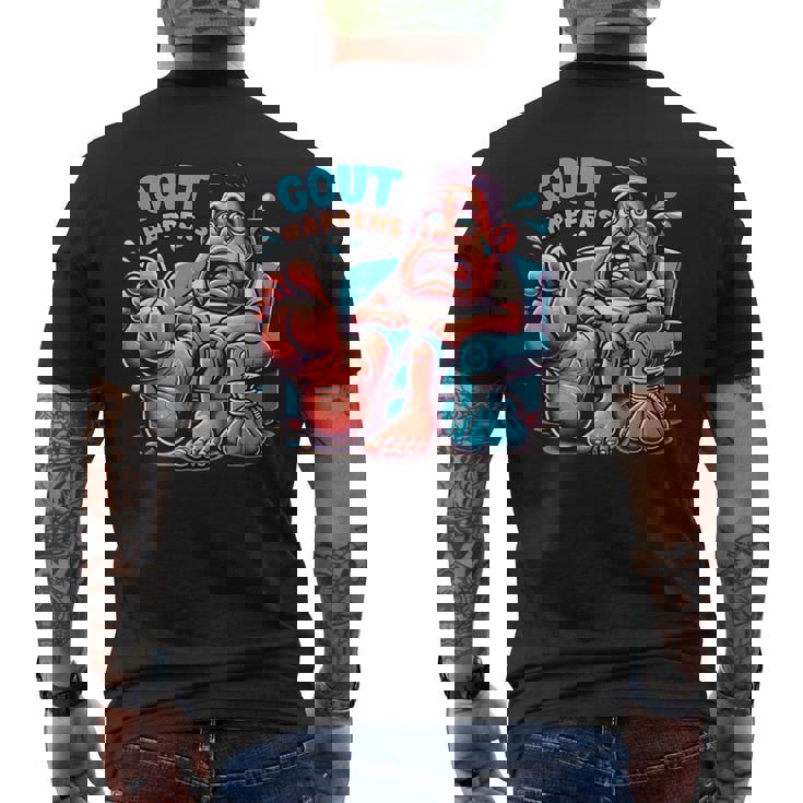 痛風が起こる 面白くて陽気な愚かな痛み むくみ メンズTシャツ バックプリント