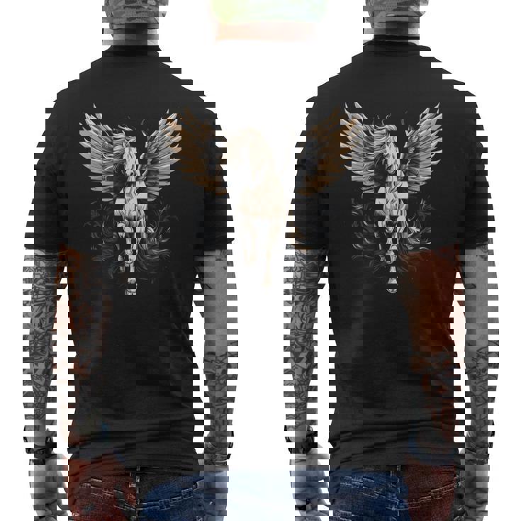 白いペガサス 大きな白い翼 面白いグラフィックtシャツ メンズTシャツ バックプリント